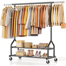 Heavy Duty Metal Clothes Rack 556 LBS Capacity Rolling Wardrobe Organizer