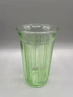 Vintage Green Uranium Depression Glass Tumbler Ribbed 4.5” Fluorescent Glow Cup