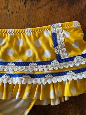 Vintage Betsey Johnson Yellow Polka Dot Bikini Yellow & Blue White
