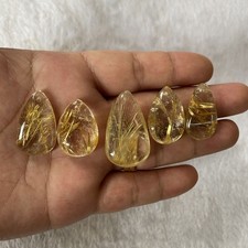 5PCS Natural Yellow Hair Crystal Rutilated Quartz Polished Healing Stone Jewelry
