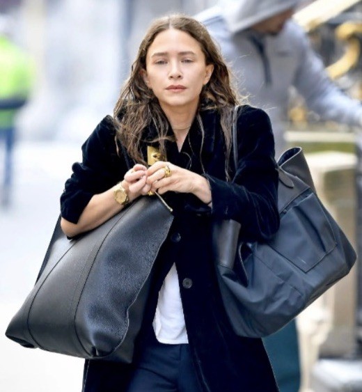 The Row Black Margaux 17 Inside-Out Tote Bag in Canvas and Leather