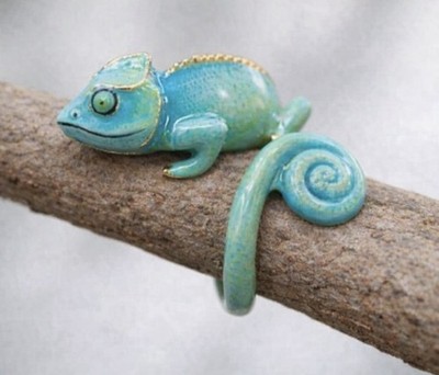 Chameleon Green Lizard Unique Enamel ring size 6.5 Gift Tropical Jewelry NEW