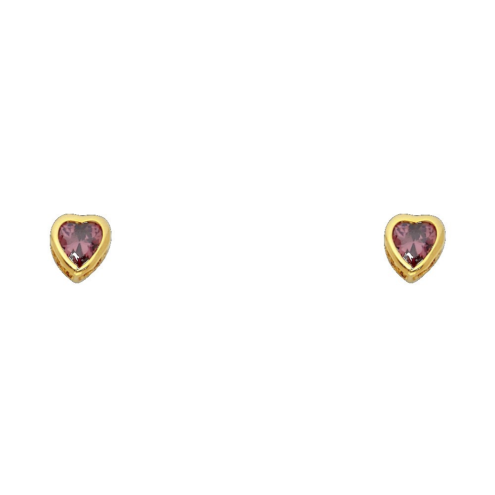 NEW 14K YELLOW GOLD 4MM HEART BEZEL SCREW BACK STUD EARRINGS (JUN)