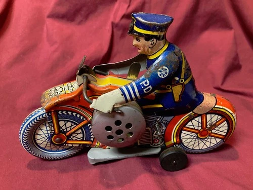 Marx Police Motorcycle Tin Litho Wind Up Louis Toy PD Department Cop Bike