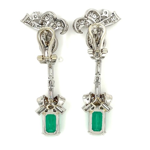 Platinum Fancy Emerald and Diamond Drop Earrings TCW = 5.1 cts - Picture 3 of 6