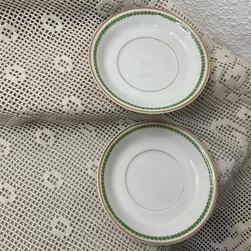 6 VTG Limoge Depose Martin Dessert Cup And Saucers Green Laurel Leaf Gold Band - Picture 7 of 22