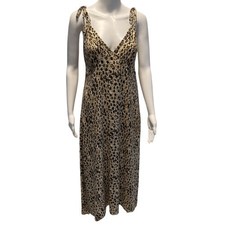 Deborah James x Kivari Leopard Print Midi Slip Dress Tie Straps Boho Small