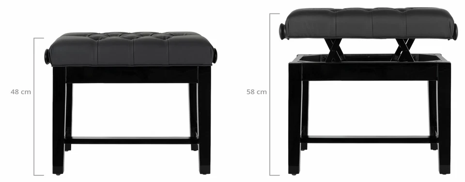 Klavierbank Klavier Stuhl Piano Bank Sitz Hocker Leder stabil Schwarz Hochglanz - Bild 2 von 4