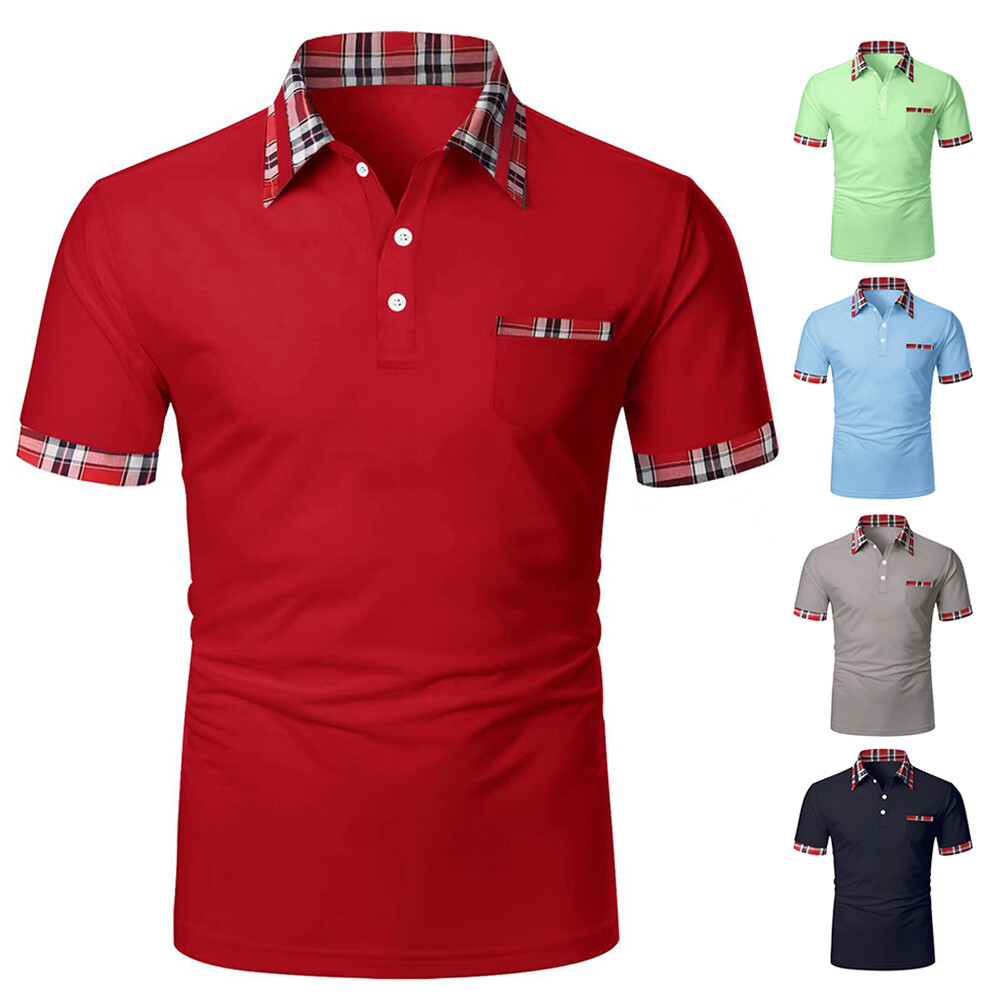 Kurzarm Herren Shirts Tops T-Shirt Bluse Casual Knöpfe Solide Plaid Mode  |