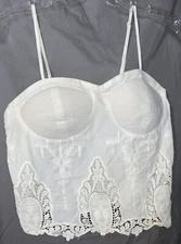 San Joy White Bustier Crop Top, Embroidered & Lacey Size Medium