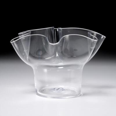 Fred Collins Corning NY Studio Art Glass Clear Handkerchief Vase Bowl 7''w 2002