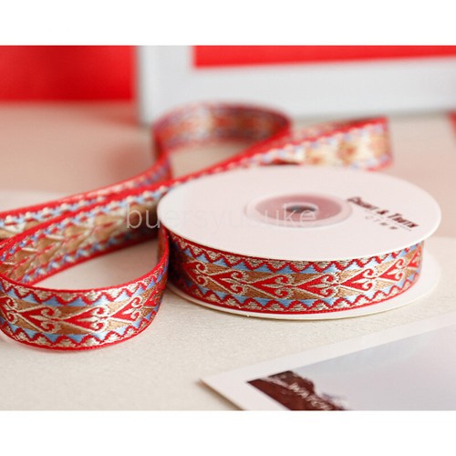 9M Chinese Style Red Gilding Embroidery Ribbon Clouds Flower - 1-2.3cm Width - Picture 10 of 13