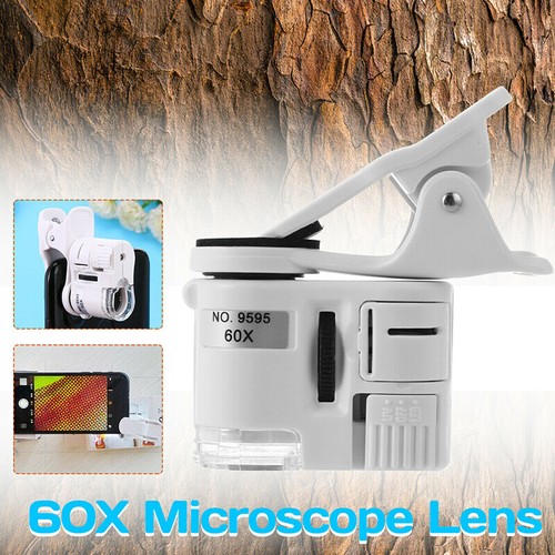60x Universal Mobile Phone Mini Clip LED UV Lights Microscope Magnifier Loupe FI - Zdjęcie 10 z 12