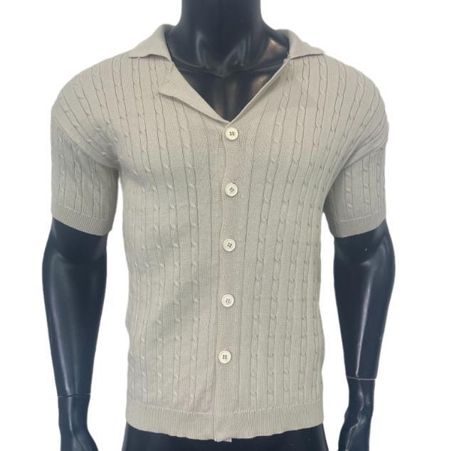 Men's Knitted Slim Fit Shirt Summer Breathable Short Sleeve