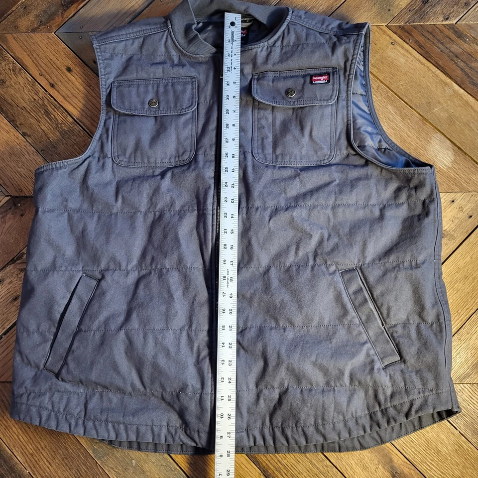 Colete Wrangler Workwear Masculino 2XL Lona Cinza, Bolsos, Zíper, Exterior, Isolado - Imagem 3 de 4