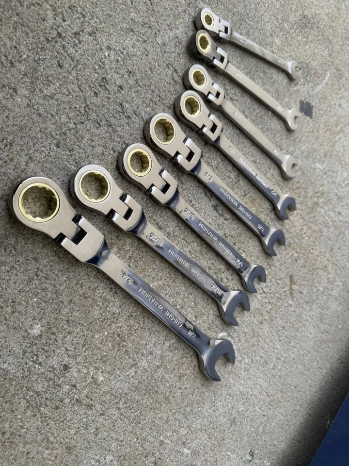 Llave combinada de trinquete flexible SAE 12pts 72 dientes llaves de extremo abierto 8 piezas Foto 3 de 4