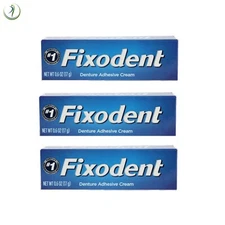 3X Fixodent Denture Partials Bonding Adhesive Cream 0.6 Oz. (17g) Lasts All Day