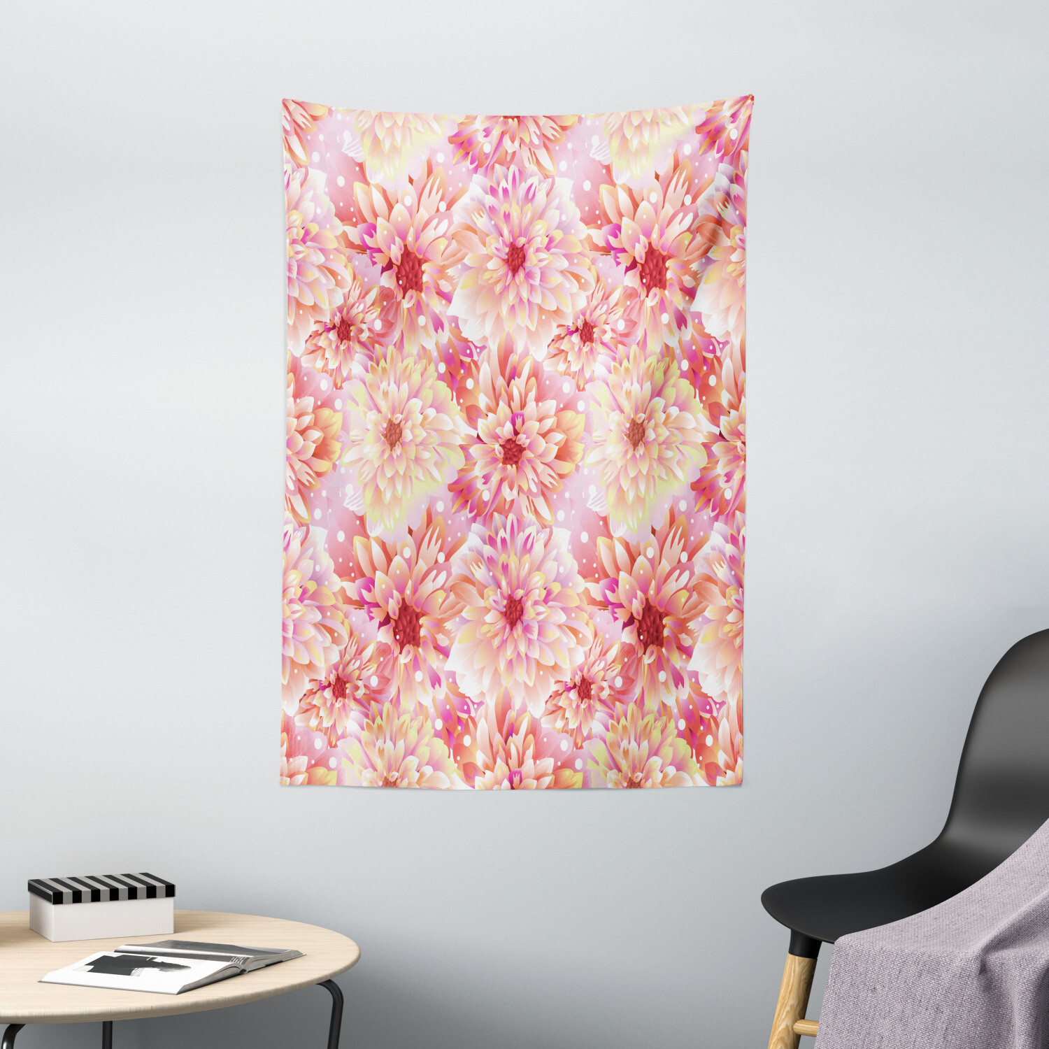 Pink Tapestry Dahlias Floral Print Wall Hanging Decor