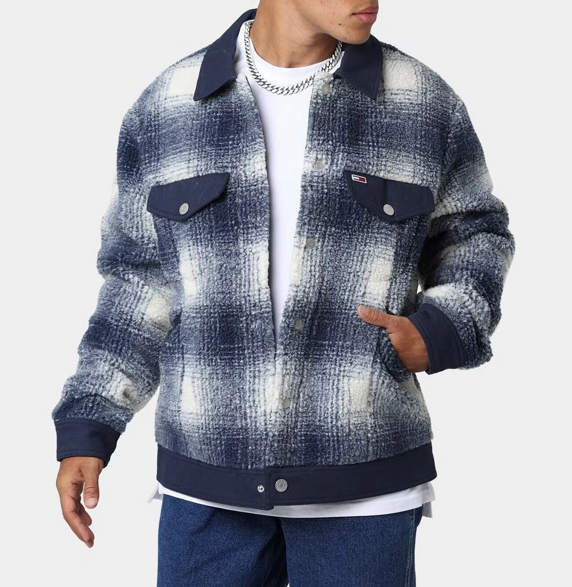 NWT Men's Tommy Jeans Sherpa Check Trucker Jacket Coat Outerwear Hilfiger  $169 | eBay