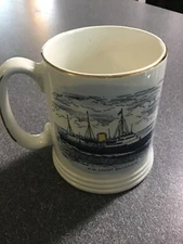 Vintage Lord Nelson Pottery  H M Yacht/Boat Britannia Stein Mug  Gold Rim 16oz