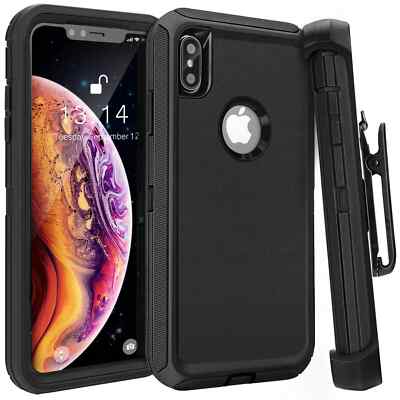 For iPhone XS XR XS Max Shockproof Defender Black Rugged Case With Clip  Screen