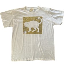 NWT Vintage Cat T Shirt Men's XL One Size Fits All Scribbles White Gold Foil