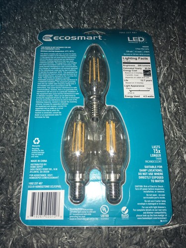 (9) New Ecosmart LED 4.5W 60W Chandelier Dimmable Filament B11 Clear E12 Base - Picture 3 of 3