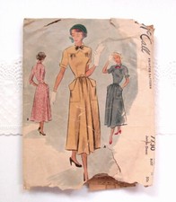 1940s Vintage Sewing Pattern McCall 7730 midi tea length Dress winged cuffs