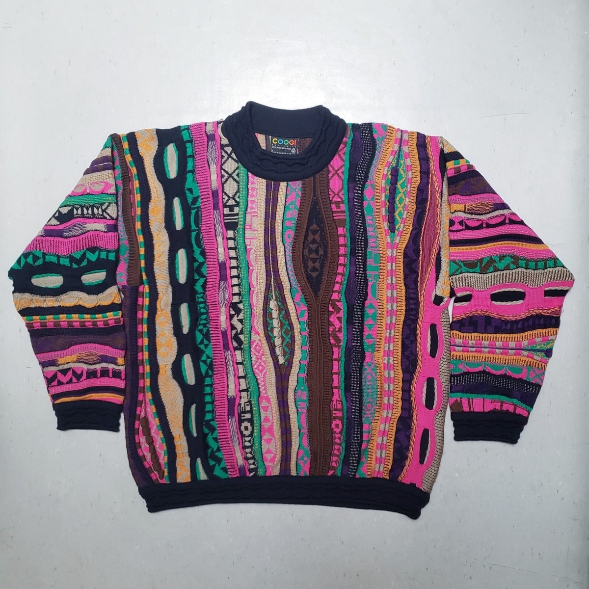 Vtg 90s COOGI 100% Wool 3D V-Neck Sweater Made in AUSTRALIA Biggie