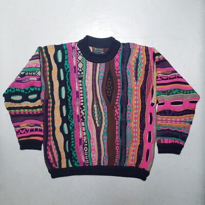 Vtg 90s COOGI 100% Wool 3D V-Neck Sweater Made in AUSTRALIA Biggie