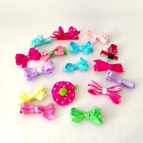Lot of 16 Girls Toddler Ribbon Hair Clips Multicolor Hair Barrettes 2 inch - Picture 2 of 9