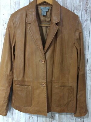 CO & EDDY Tan 100% Leather Jacket Size Large Brown Soft feel blazer Nice
