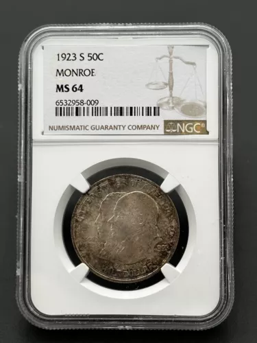 1923 S Monroe Doctrine Centennial Commemorative 90% Silver Half Dollar NGC MS 64