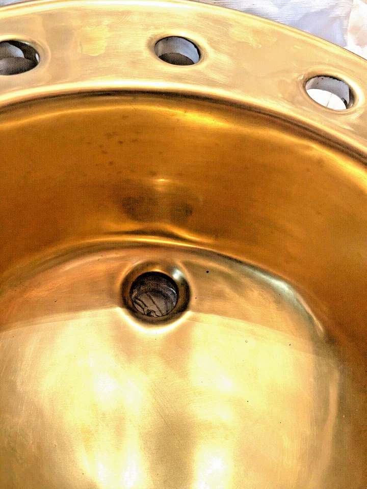 Fregadero redondo dorado pulido porcelana profunda raro vintage Foto 3 de 4