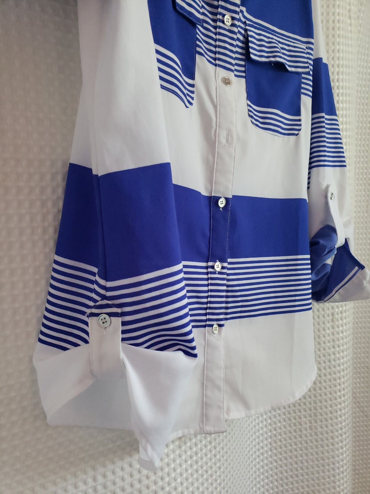 Notations Bold Striped Button Down Top Blue White… - image 2