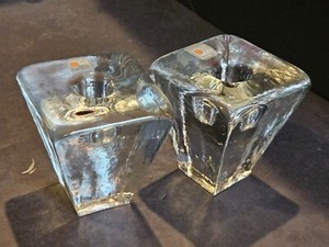 Set of 2 BLENKO Square Candle Holders with Original Sticker