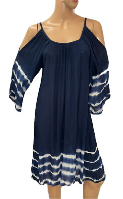 Beach Exist Women's Cold Shoulder Blue Tie Die Crinkle Size S