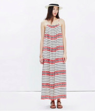 Madewell Beach Long Cotton White Red Striped Cover up Maxi Dress Nwt XXS
