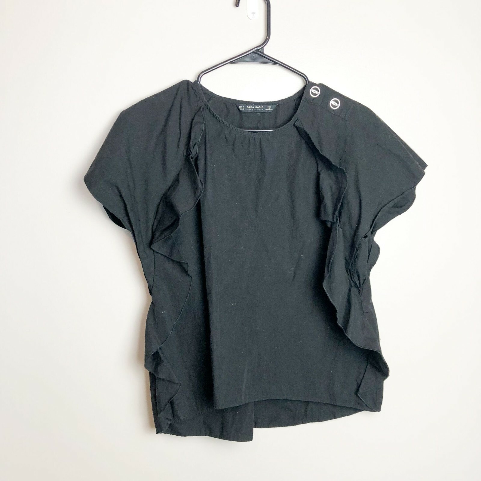 Zara Basics Black Ruffle Basic Blouse Business Ca… - image 1