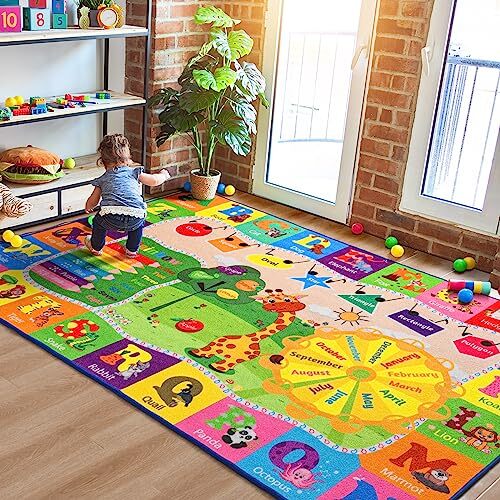 Kinderteppich Niedlicher Spielzimmerteppich mit ABC Alphabet Tiere 4 x 6 Fuß Bunt - Bild 5 von 7