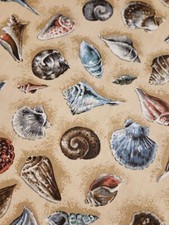 Beach Sand Seashells Fabric by Yard Tan Sky Blue Rose Brown Gray 44" Wide NEW