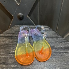 Kurt Geiger Thong Jelly Rainbow Sandals Maddison Rhinestone Eagle Girls Sz 5 NIB