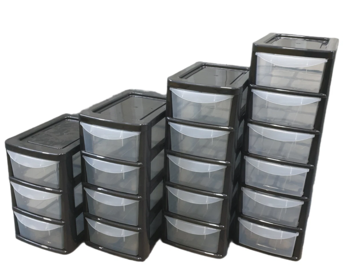 Plastic Storage Tower Small Black 3 4 5 6 Tier Drawer Office