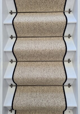 Fischgrät Berber beige fleckenfrei Treppenläufer mit 100% reiner Wolle Kante