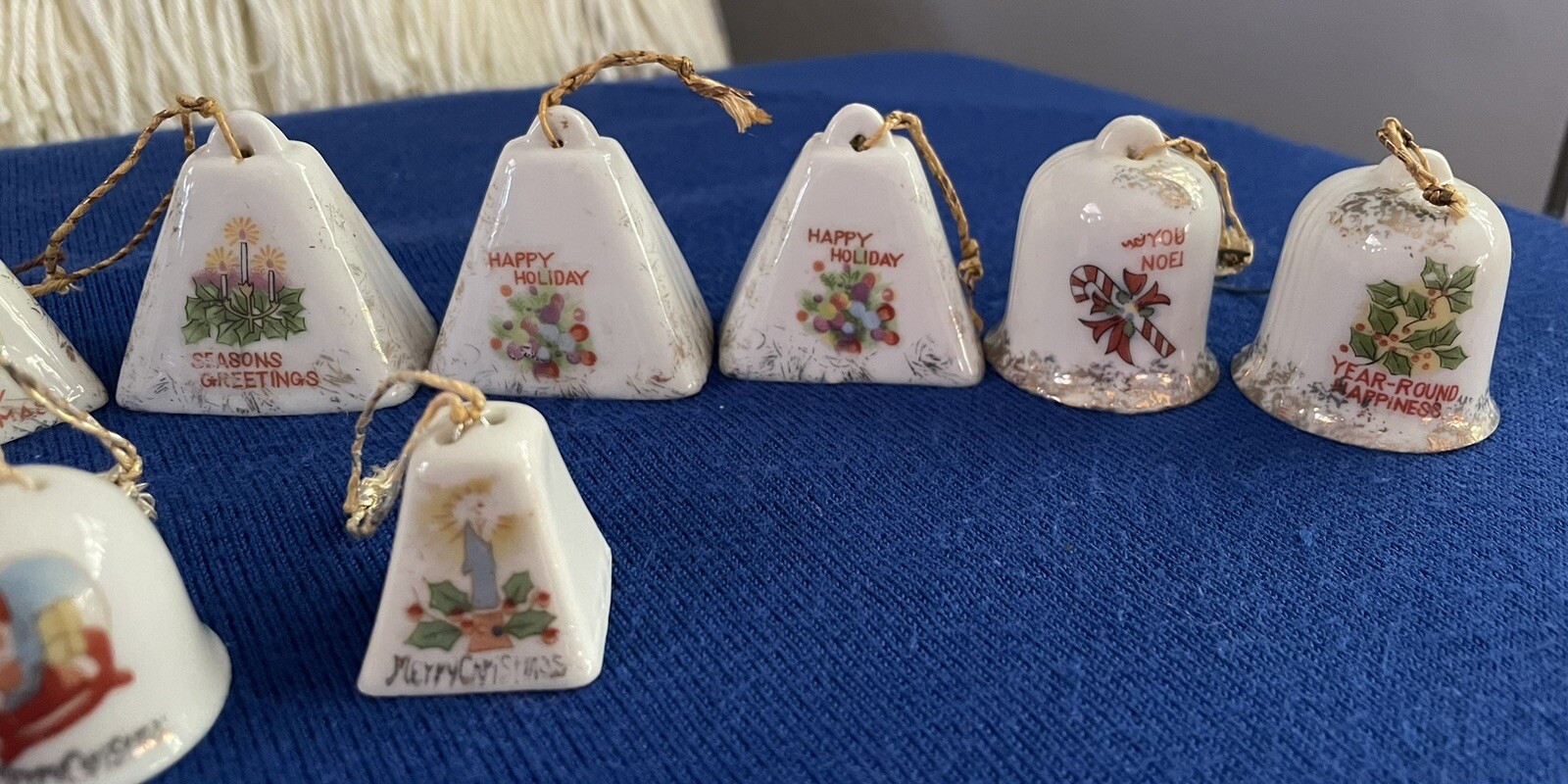 Vintage Lot Of 13 Christmas Bell Ornaments Japan MCM White Christmas