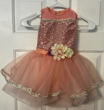Showtime Girl's 4-5 Peach Coral Sequins Ballet Dance Costume Tutu Dress
