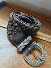 Hollister Wide Dark Brown w Gold Braided Leather Belt w Covered Buckle - 40.5 in