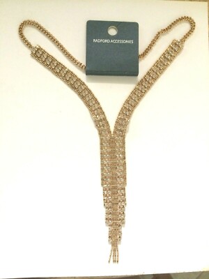 NT7801 DESIGNER INSPIRED GOLD TONE METAL TASSEL DIAMANTE CHAIN