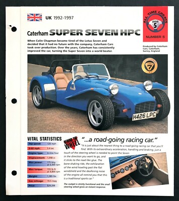 1992 CATERHAM SUPER SEVEN HPC UNIQUE IMP BROCHURE