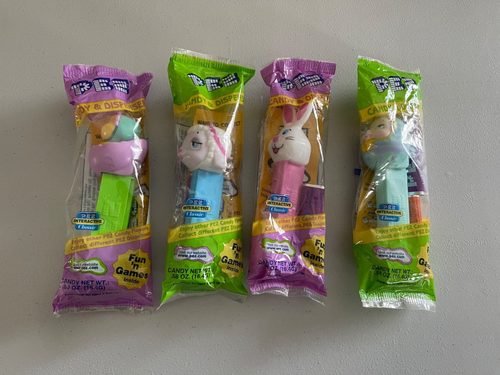 PEZ Fun 'n Games Easter Collection Set of 4 Bunny Chick Egg Sheep/Lamb Brand New